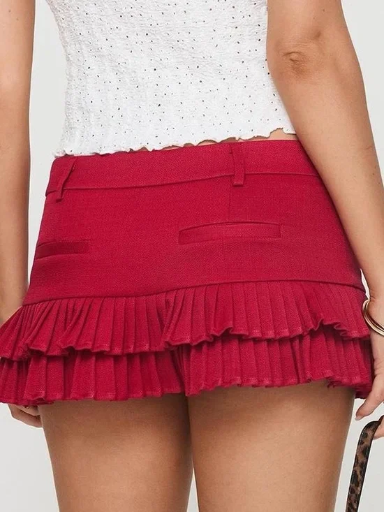 NWT Lioness x Revolve Double Ruffle Micro Mini Skort Skirt in Poppy Red - M